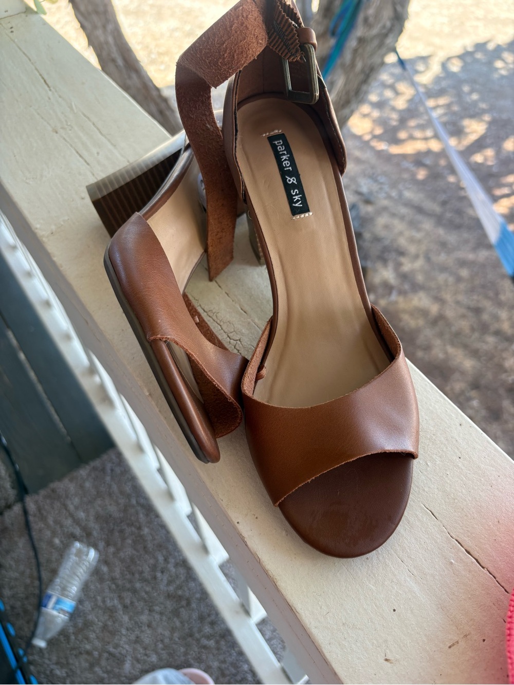 Parker & Sky Brown Leather Open-Toe Block Heel Sandals